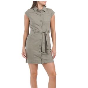 HUNTER & BROWN Sage Cap Sleeve Stretch Twill Utility Mini Dress medium